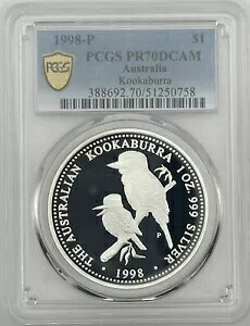 1998 $1 オーストラリア産 1 オンス シルバー プルーフワライカワセミ ? POP 2 ~ PR 70 ディープカメオ