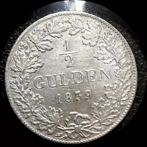 ドイツ州ヴュルテンベルク州 1839 年、1/2 グルデン古銀貨 #4633 ハイグレード