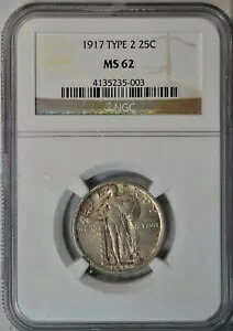 1917 スタンディング リバティ クォーター、タイプ 2、NGC MS62..........タイプ コイン カンパニー