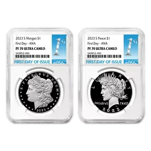 2023-S プルーフ $1 モーガンとピース シルバー ダラー 2 個セット NGC PF70UC FDI ファースト L...