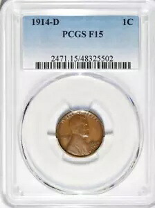 1914-D リンカーン ウィート セント PCGS F-15