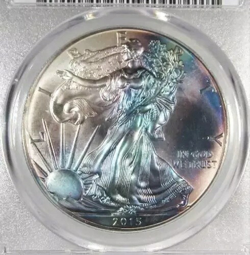 2015 シルバー イーグル PCGS MS68 青紫レインボー コイン AI316