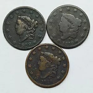 1818、1819、1828 ラージ デイト コロネット ヘッド ラージ セント 1c 3 コイン 28192｜WORLD RESOURCE【KING店】