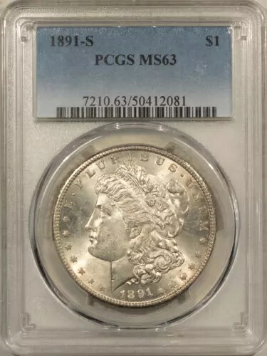 1891-S $1 モーガン ドル - PCGS MS-63、新鮮な白っぽい色とチョイス!