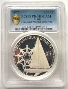 ハイチ 1977 ヨーロッパ マーケット 100 グールド PCGS 銀貨、プルーフ