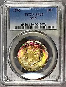 1966 ケネディ ハーフダラー PCGS SP65 SMS ゴージャスなカラーのレインボートーン｜WORLD RESOURCE【KING店】