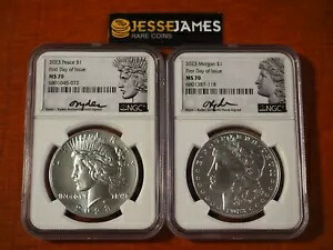 2023 シルバー ピース & モーガン ドル NGC MS70 初日発行 デビッド ライダー サイン入り｜WORLD RESOURCE【KING店】