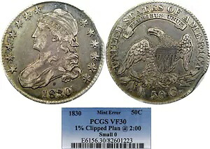1830 50C PCGS VF30 (O-108 R.3) ミントエラーキャップ付きバスト ~ 珍しいカーブクリップ!｜WORLD RESOURCE【KING店】
