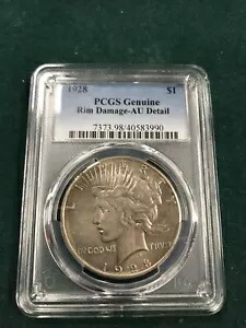 1928 ピースダラー PCGS AU 詳細リムの損傷