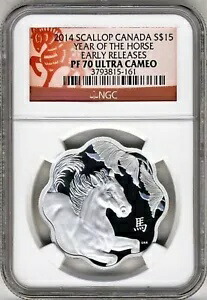 カナダ 2014 NGC PF70UC 干支（午・午・うま） 15ドル銀貨