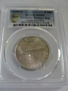 ドイツ、ワイマール代表 1930-A 3 MK ツェッペリン J-342 PCGS MS65