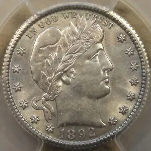 1892-O 理容室 25c PCGS 認定 AU58