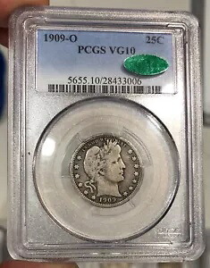 1909-O Barber Quarter グレード VG10 by PCGS CAC KEY DATE COIN オリジナルタイプコイン