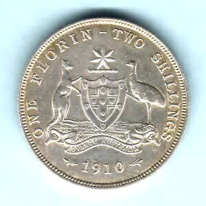 オーストラリア。 1910 フロリン.. VF/gVF - 部分光沢