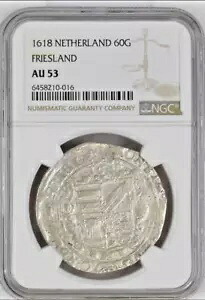 1618 オランダ フリースランド アーレンダールダー-60 グルート銀貨 ライオ??ンミント NGC AU-53