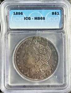 1896 モーガン シルバー ダラー $ ICG MS66 OBV レインボー トーニング