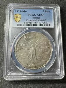 1921-Mo 2 ペソ PCGS AU55 メキシコ 100 周年記念 KM-462