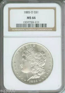 1885-O モーガン シルバー ドル NGC MS66 美しい MS-66 古いホルダー!