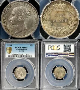 1839 6D S-3908 イギリス 6 ペンス PCGS MS 65