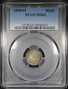 1860-O 着席ハーフ ダイム PCGS MS63 ベター デイト H10C トーン タイプ 