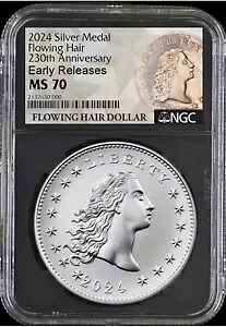 2024 フローイング ヘアー Ag 230 周年記念メダル NGC MS70 早期リリース ER 先行販売