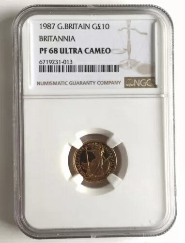 イギリス 1987 ブリタニア 10 ポンド NGC PF68 金貨、プルーフ