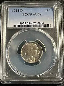 1914 D ニッケル インディアン ヘッドまたはバッファロー PCGS AU-58