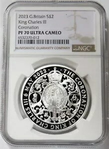 2023 シルバー グレート ブリティッシュ 2 ポンド チャールズ 3 世戴冠式 NGC PF 70 UC