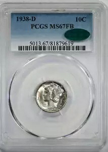 1938-D マーキュリー ダイム 10C PCGS MS67FB CAC - フルバンド