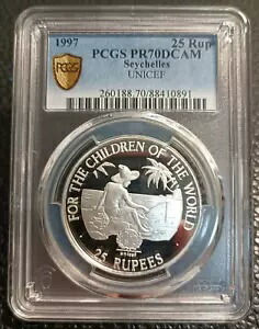 PCGS PR70 セイシェル 1997 世界の子供たちへ 銀貨 25 ルピー