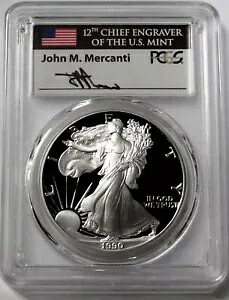 1990 アメリカン シルバー イーグル マーカンティ サイン入り PCGS PR 70 DCAM $1 プルーフ 1 オンス コイン