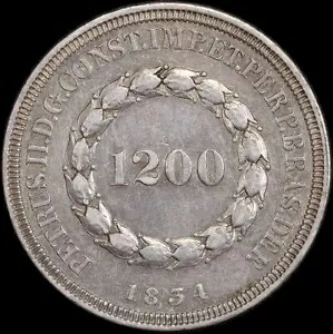 ブラジル 1834 シルバー 1,200 レイ KM#454 良好 VF