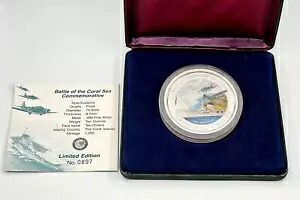 2002 パース ミント 10 オンス .999 シルバー プルーフ $10 珊瑚海の戦い - 箱&COA D12-1309