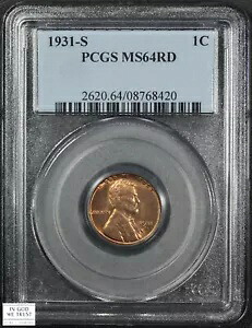 1931 S レッド リンカーン ウィート カッパー セント 1C PCGS MS 64 RD