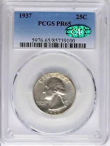 1937 (P) PCGS プルーフ 65 シルバー ワシントン クォーター PR65 CAC
