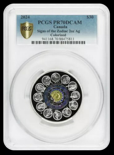 PCGS PR70 2024 カナダ サイン オブ ザ ゾディアック 2オンス シルバー カラーライズド プルーフ コイン