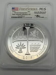 2019 サンアントニオ 5 オンス シルバー ATB PCGS MS69 DMPL ファースト ストライク メルカンティ サイン入り