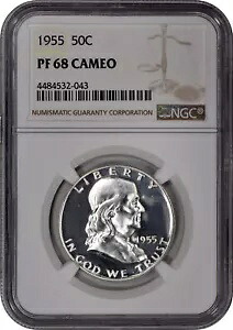 1955 プルーフ フランクリン ハーフダラー 50c NGC PF 68 CAMEO (PR68) きれいなコイン!