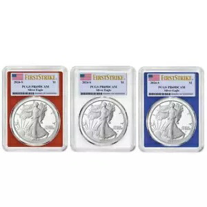 3 個セット - 2024-S $1 プルーフ アメリカン シルバー イーグル PCGS PR69DCAM FS フラグ ラベル R...