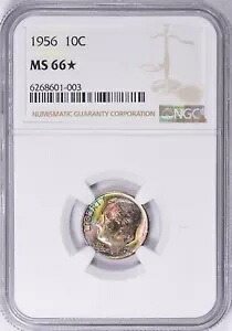 1956 P ルーズベルト ダイム 10? 90% シルバー NGC MS66* スター インクレディブ レインボー トーン コイン｜WORLD RESOURCE【KING店】