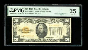 DBR 1928 $20 ゴールド証明書 Fr. 2402 PMG 25 シリアル A06395614A