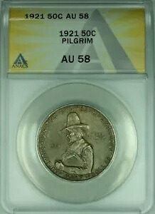 1921 年ピルグリム記念シルバー ハーフ 50c コイン ANACS AU-58 トーン (39)｜WORLD RESOURCE【KING店】