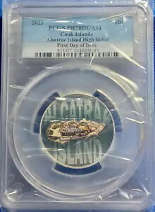 2023 クック諸島 $20、3ozt コイン、アルカトラズ島、ハイレリーフ、FDOI、PCGS PR70DCAM｜WORLD RESOURCE【KING店】