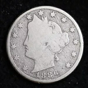 1886 リバティ V 5 セント ニッケル VG レア オールド コイン B016 DD