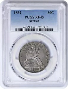 1854 リバティ シーテッド ハーフダラー アロー EF45 PCGS