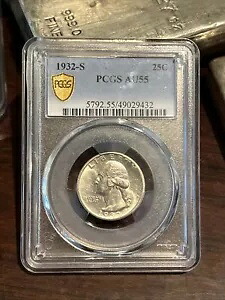 1932 S 25C ワシントン クォーター PCGS AU55 ブラストホワイトはミント状態に見えます。