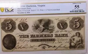 1854 $10.、ファーマーズ バンク、バージニア州チャールストン、廃止、PCGS AU-55.、店舗 #GVA003