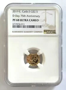 東カリブ海 2019 75 年 D デイ 2.5 ドル NGC PF68 金貨、プルーフ