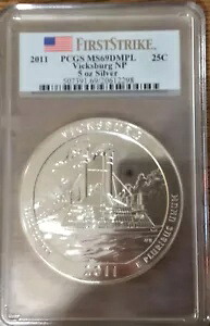 2011 ATB ビックスバーグ ナショナル パーク 5 オンス シルバー 25c PCGS MS69DMPL ファースト ストライク
