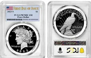 2023-S プルーフ $1 モーガンとピース シルバー ダラー PCGS PR70DCAM FDOI .2 コイン セット
